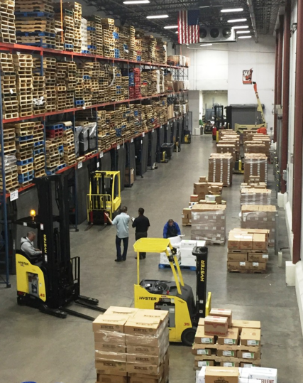 Interior of the independently owned Cold Storage Solutions facility in North Las Vegas, with forklifts and racked pallets