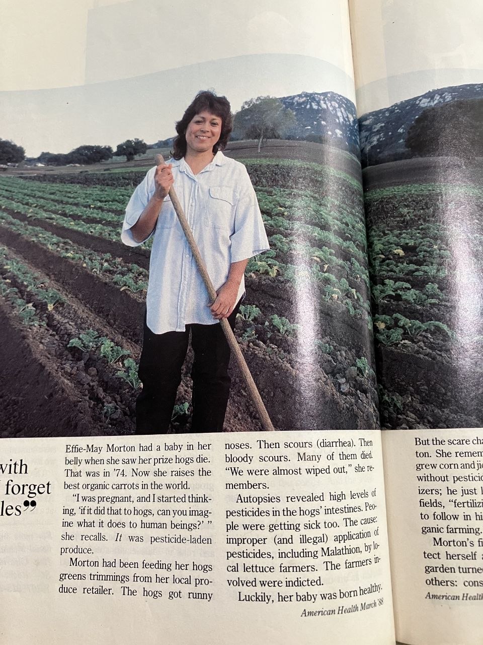Original American Health magazine spread featuring Effie-May Morton in her San Ysidro field
