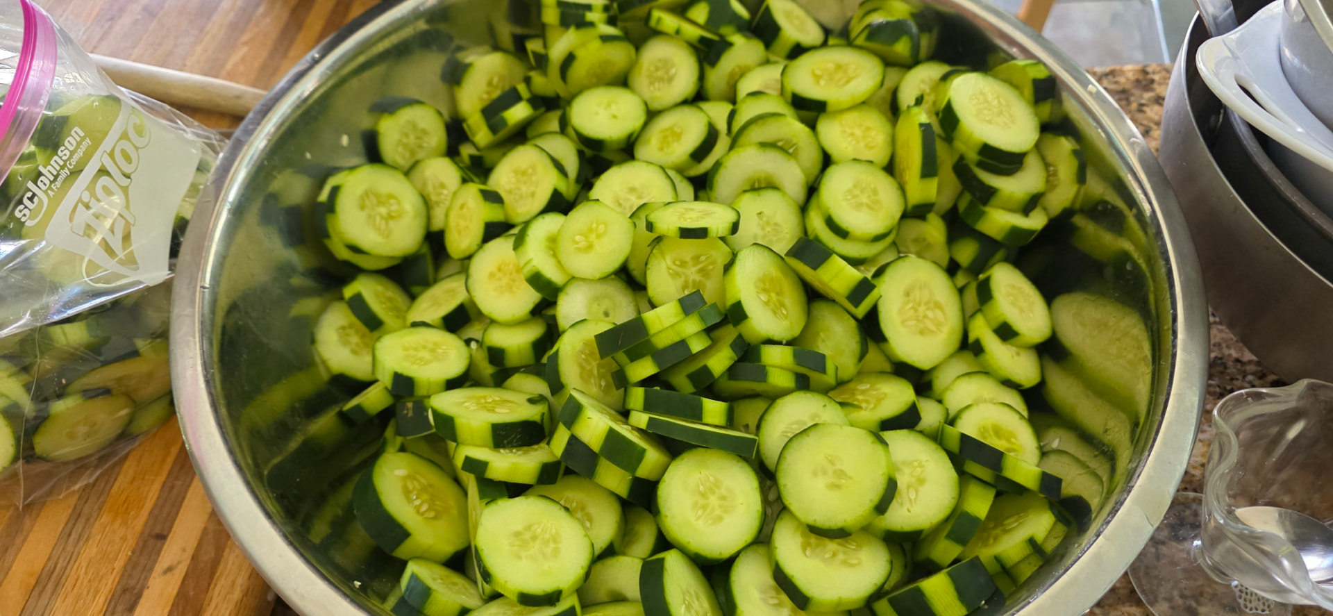 Fresh sliced cucumbers prepared for product evaluation